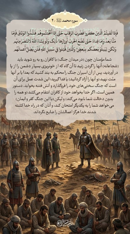 راسخون | مجله سبک زندگی: 🟠 تا کجا بجنگیم ...🔹فَإِذا لَقيتُمُ الَّذينَ کفَروا فَضَربَ الرِّقابِ حَتّىٰ إِذا أَثخَنتُموهُم فَشُدُّوا الوَثاقَ فَإِم