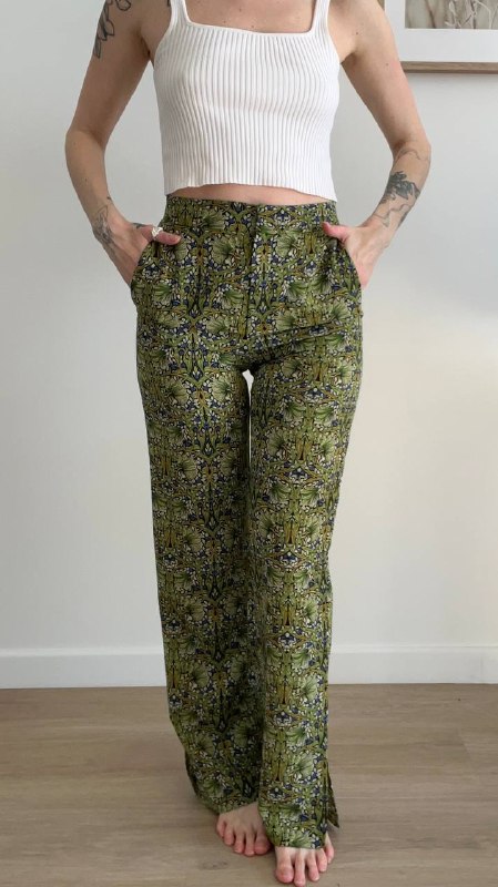 7. Брюки с растительным орнаментом🌿 (MNG, размер EUR34, плотный костюмный шифон, не просвечивает, е — фото 1