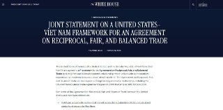 外汇交易员 (Twitter)美国称与越南宣布达成互惠、公平、平衡贸易协议的框架。美国将维持对越南20%的关税,将确定产品及潜在关税调整方案,以使友好伙伴获得零关税的互惠待遇。将寻求在未来几周内达成协议。