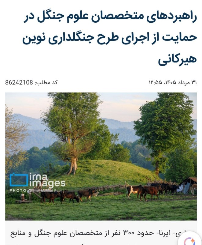 خبرمازندران 🇮🇷🇮🇷: 🔻خبرگزاری ایرنا گفته، حدود ۳۰۰ نفر از متخصصان علوم جنگل و منابع طبیعی در حمایت از اجرای طرح جنگلداری نوین طی نامه‌ای خطا
