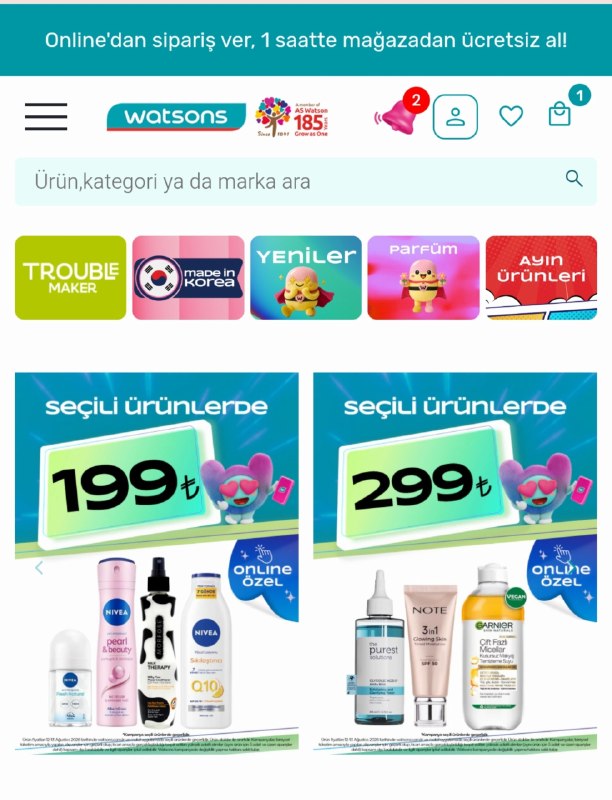 onlineshop خرید آنلاین ترکیه مانی شاپ: https://www.watsons.com.tr/واتسون هم حراج مجدد گذاشته چک کنید