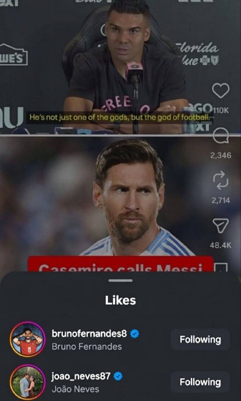 کیت و کفش فوتبال فرز اسپورت⚽️: برونو فرناندز و ژائو نوس، ویدیوی کاسمیرو که گفته مسی بهترین بازیکن تاریخ فوتباله رو لایک کردن، دیگه درگیریشون با رونالدو