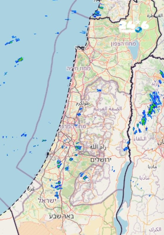 🇮🇱 גם בשעה זו ממשיכים לרדת גשמים מקומיים בחלקם אף חזקים ברחבי הארץ. מפה: אתר אטמוספירה. שלמה מזג אוויר.
