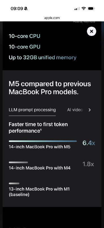 M5 相比 M4 的大模型推理速度提升竟然在 3 倍以上