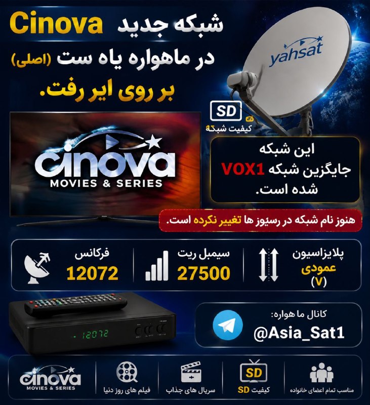ASIASAT_ᵍʳᵒᵘᵖکانال: 🔺 شبکه جدید در یاه ستمشخصات در تصویر بالا @Asia_Sat1
