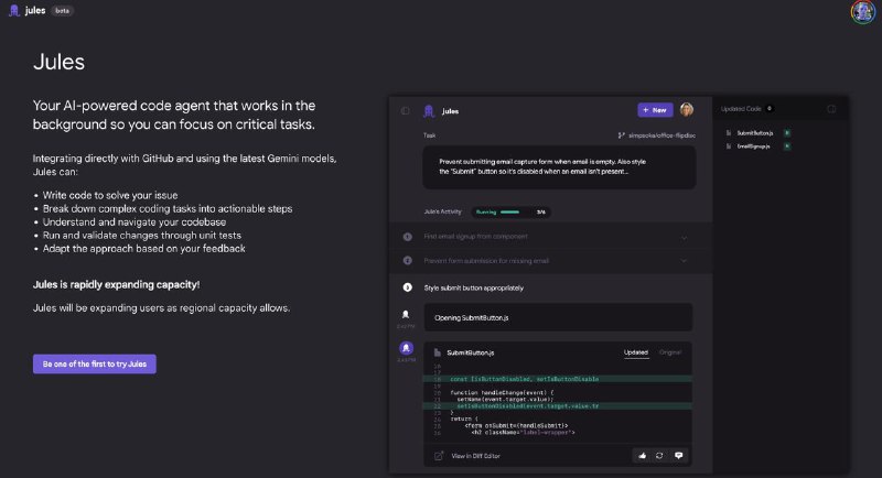 Google Jules – coding agent5 tasks per day for free