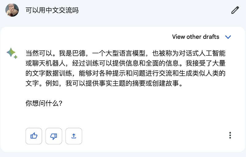 Google Bard 终于支持中文了