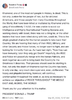 Трамп заявил, что Хаменеи мертв.