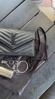 Yves Saint Laurent YSL cassandre matelasse chain wallet in grain de poudre embossed leather, фото 11