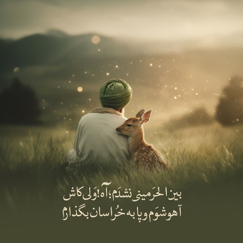 متن‌نگار: بین الحرمینی نشدم؛ آه! ولی کاش آهو شوم و پا به خراسان بگذارم ..#امام_رضای_قلبم 🫀┏━━━━━━━━💚🌸━┓ @hoseyniyye_del13┗━━💚🌸━━━━