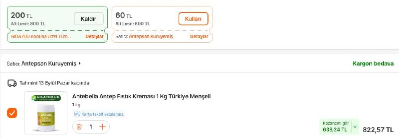 Antebella Antep Fıstık Kreması 1 Kg Türkiye Menşeli🏷️ GIDA200 kodu ile🔥 822,57₺➡️ https:…