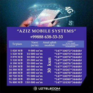 UZMOBILE UMS INTERNET PAKETLARI