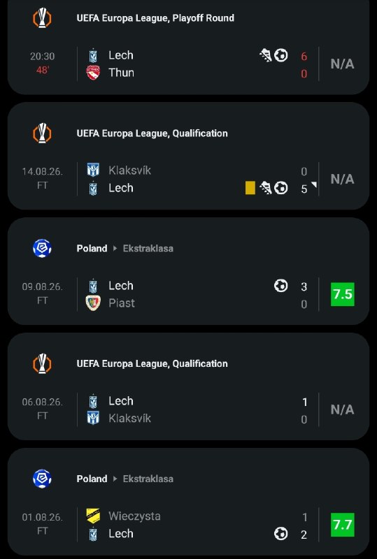 Esteghlal Twitter: ⬅️عملکرد خیره کننده اللهیار صیادمنش در 5 بازی اخیرش برای لخ پوزنان: ⏺4 گل و 2 پاس گل🔥مقابل تون هم درخشان ظاهر شدهگل و پا