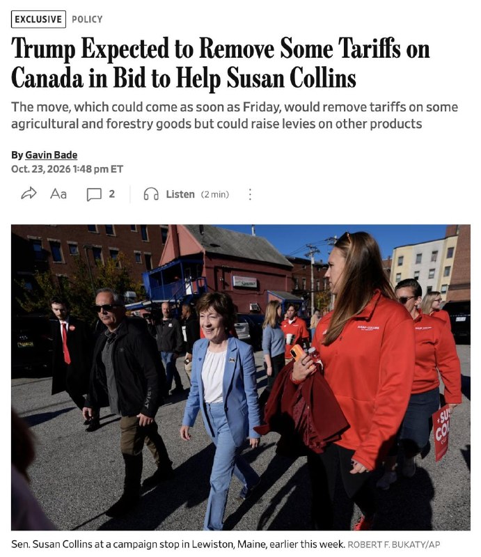 Trump is expected to ease tariffs on certain agricultural and forestry products in Canada by 50% to help Republican candidates in the run-up to the midterm elections.