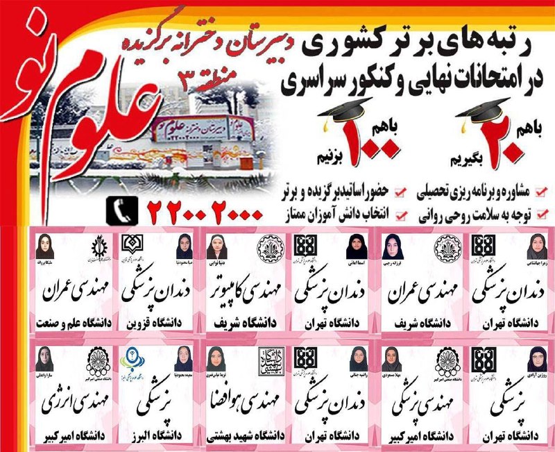 تیزلند، سرزمین تیزهوش‌ها: ويژگی‌های ممتاز دبيرستان برگزيده علوم نو✴️ برنامه ويژه قبولی دردانشگاه‌های برترپيشرفت چشمگيرتحصيلی وبهبود عادات‌مطالعاتی