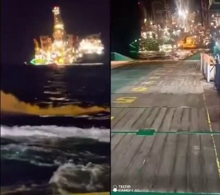 אסדה עצומה מתהפכת ושוקעת מול חופי גבון בצילומים דרמטיים: האסדה מאבדת לאט את היציבות לפני החשיכה ונעלמת מתחת…