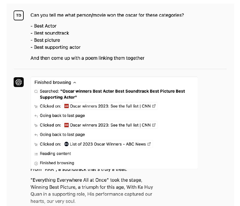 ChatGPT 的上网插件太真实了，点击链接，返回，点击链接，返回…Peter Welinder: The ChatGPT browsing plugin is useful for answering questions, doing research, and finding up-to-date information.