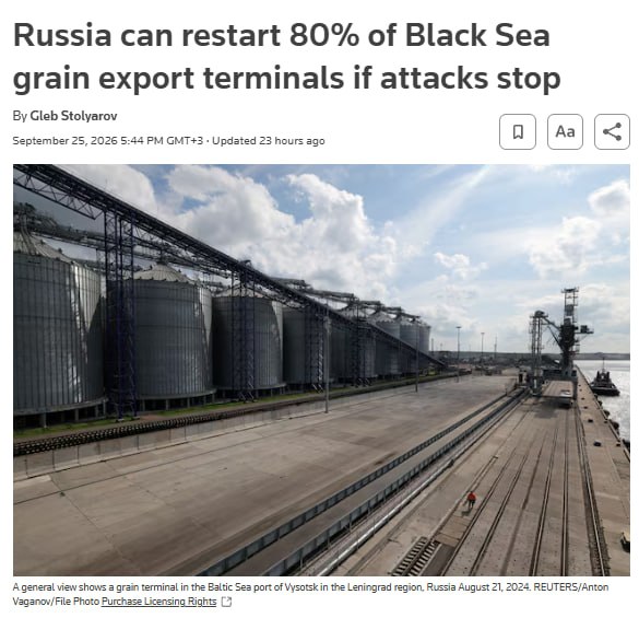Russia could quickly restart up to 80 percent of its grain export capacity from the Black and Azov Seas if the attacks stop and a ceasefire is reached.