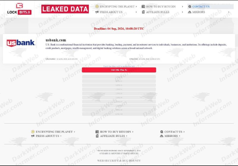 The Crypto Ledger: JUST IN: U.S. Bank appears on LockBit ransomware group’s list as a claimed victim.According to LockBit 5.0, they’ve acce