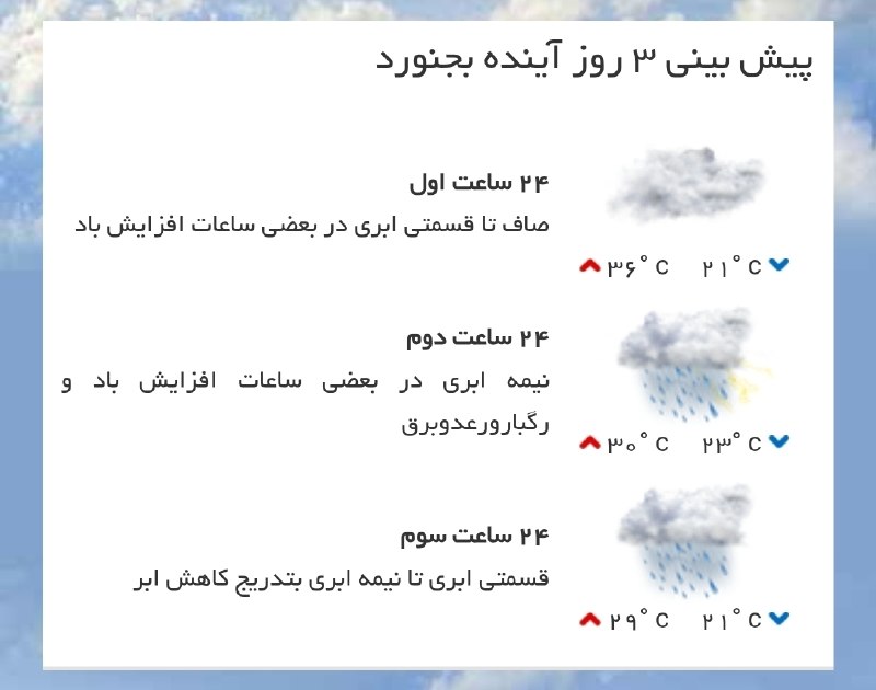 بجنورد زیبا: 🔴 پیش بینی هواشناسی برای ۳ روز آینده بجنورد✅ پایگاه خبری بجنورد زیبا 🆔 @bojnordziba | 🌐 www.bojnordziba.ir