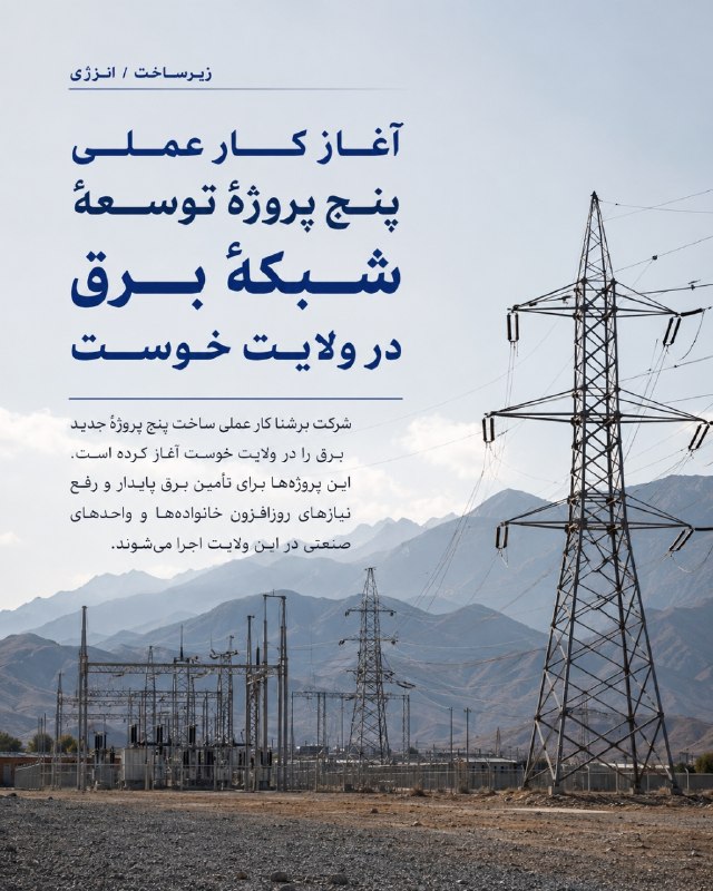 آژانس خبری هیواد: آغاز کار عملی پنج پروژهٔ توسعهٔ شبکهٔ برق در ولایت خوستشرکت برشنا کار عملی ساخت پنج پروژهٔ جدید برق را در ولایت خوست آغا