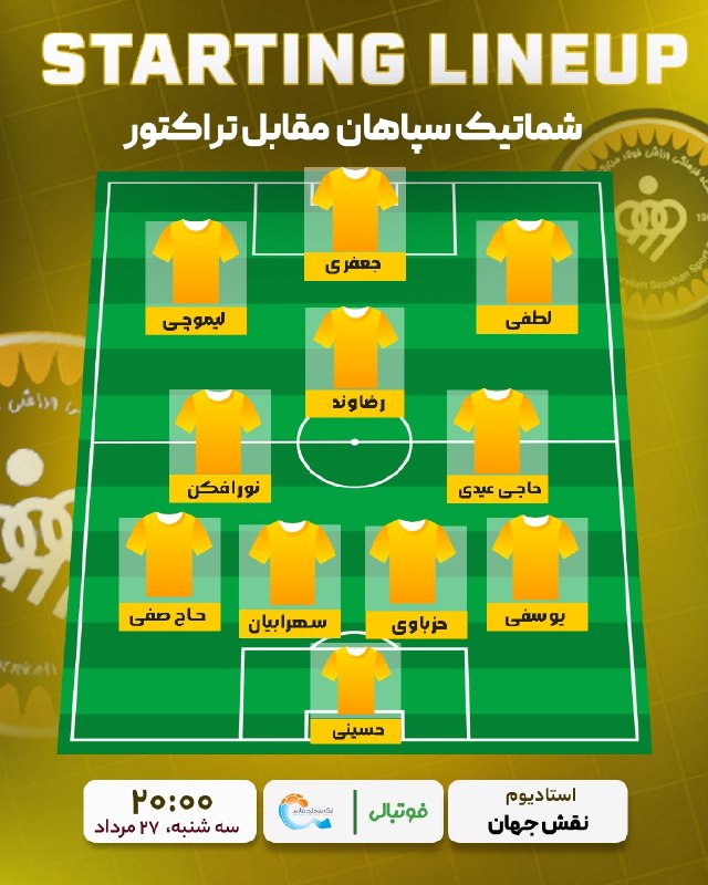 فوتبالی | Footballi.net: ⚽️⚽️ شماتیک ترکیب سپاهان و تراکتور🤩#اختصاصی_فوتبالی ⚽️ @FootballiApp