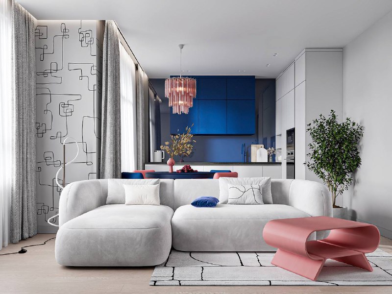 Какая кухня-гостиная из проекта студии ДД вам нравится больше? С бежевым диваном и акцентной стеной с золотыми птицами. С мягким белым диваном, роз... - изображение 2 - диваном, стеной, какая