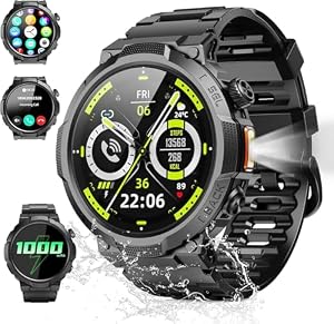 Smartwatch Herren Damen " HD 1000mAh Militär Smart Watch mit Telefonfunktion 100 Sportmodi Fitnessuhr Tracker IP68 Wasserdicht Sportuhr Herzfrequenz Schlafmonitor Schrittzähler Android iOS