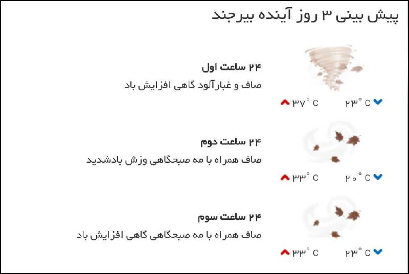 خاورستان: ♦️پیشبینی وضع آب و هوای سه روز آینده مرکز استان🔹۲۴ ساعت اول (۱۴۰۵/۰۵/۳۱)🔹۲۴ ساعت دوم (۱۴۰۵/۰۶/۰۱)🔹۲۴ ساعت سوم (۱۴۰۵/۰۶