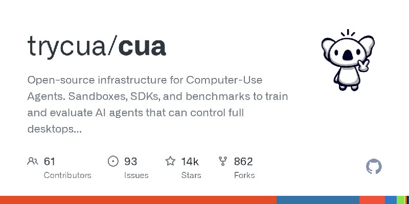 GitHub - trycua/cua: Open-source infrastructure for Computer-Use Agents. Sandboxes, SDKs, and benchmarks to train and evaluate…