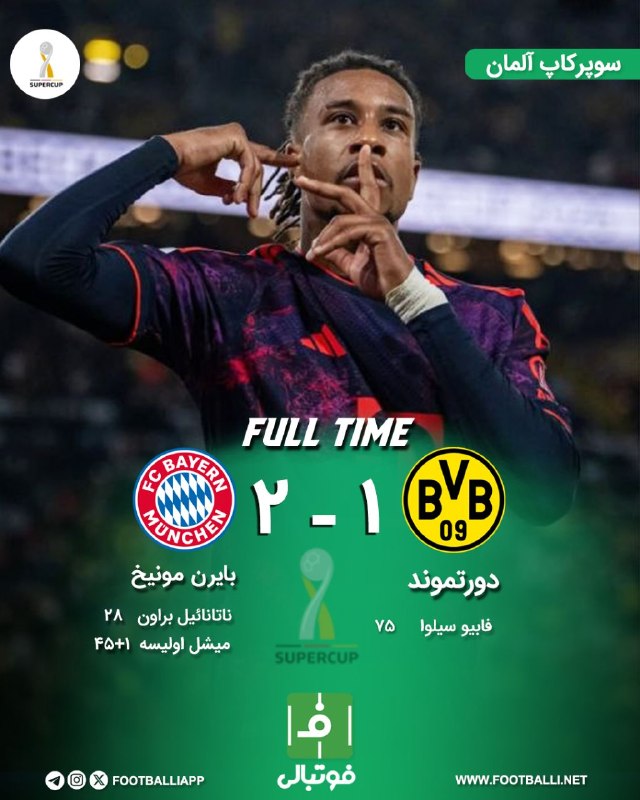 فوتبالی | Footballi.net: 🌬پایان بازی🇩🇪دورتموند 1⃣ - 🔢 بایرن‌مونیخ 🇩🇪تاج‌گذاری بایرن در کلاسیکر؛⚪️جامِ سوپرجام به باواریایی‌ها رسید 🇩🇪#سوپرجام_آلم