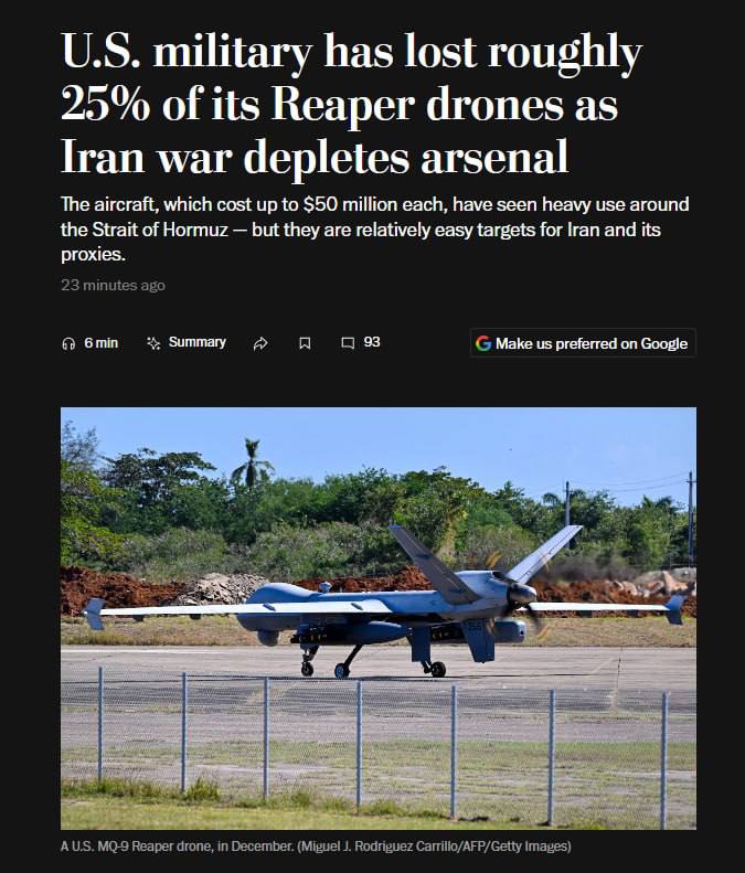 — 🇺🇸/🇮🇷 חדש: ארה"ב איבדה 25% מכל מל"טי ה-MQ-9 'Reaper' שלה במלחמה עם איראן