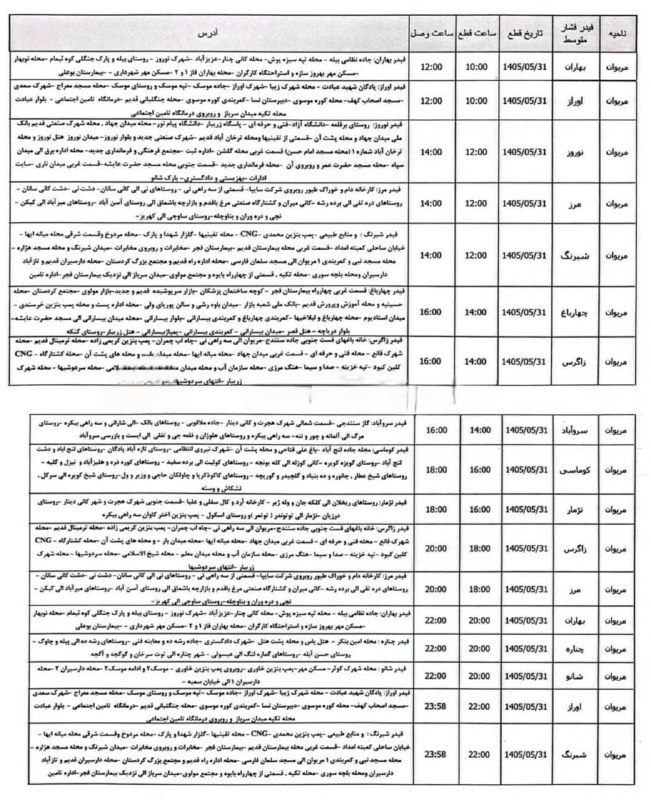 مریوان خبر️: 🔷برنامه قطعی برق شهرستان مریوان🔹 فردا شنبه 31 مردادماه🔹مسئولیت هرگونە تغییر و بی نظمی در برنامه قطعی برق برعهده مسئولین