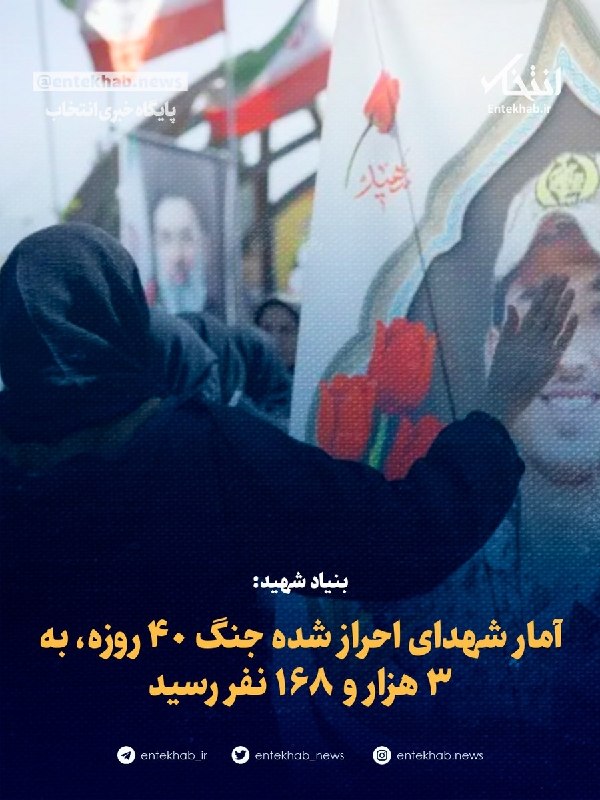 پایگاه خبری انتخاب ✔: ♦️ بنیاد شهید:🔹 آمار شهدای احراز شده جنگ ۴۰ روزه، به ۳ هزار و ۱۶۸ نفر رسید🔹 معاون تعاون و امور اجتماعی بنیاد شهید و امور