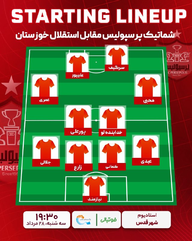 فوتبالی | Footballi.net: 🗒⚽️شماتیک ترکیب پرسپولیس برای دیدار با استقلالخوزستان🟠 #لیگ_برتر ⚽️#اختصاصی_فوتبالی ⚽️ @FootballiApp