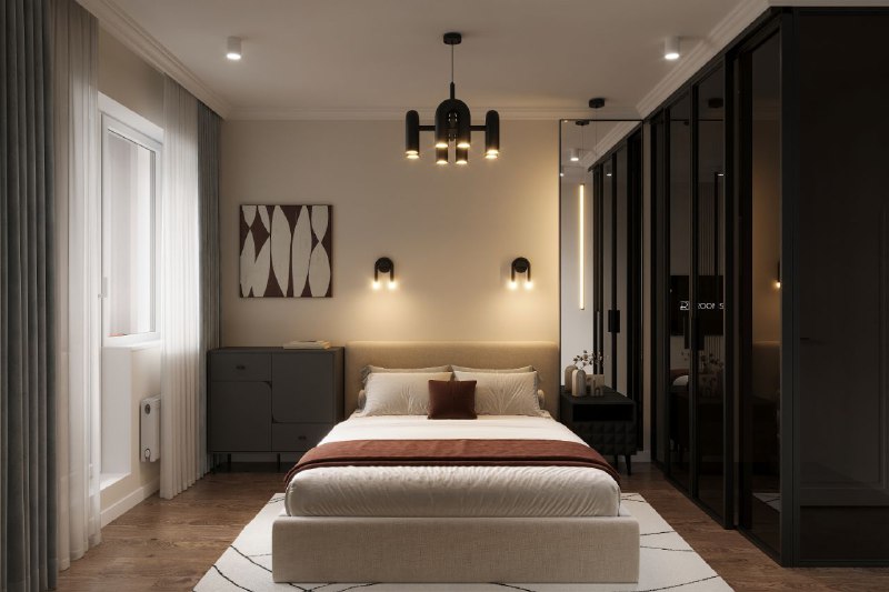 Ловите вдохновение из этого московского проекта для девушки Уютная спальня, балкон, стильные ванные комнаты что бы вы добавили? Спальня 13,1 кв.м Б... - изображение 1 - проекта, спальня, балкон