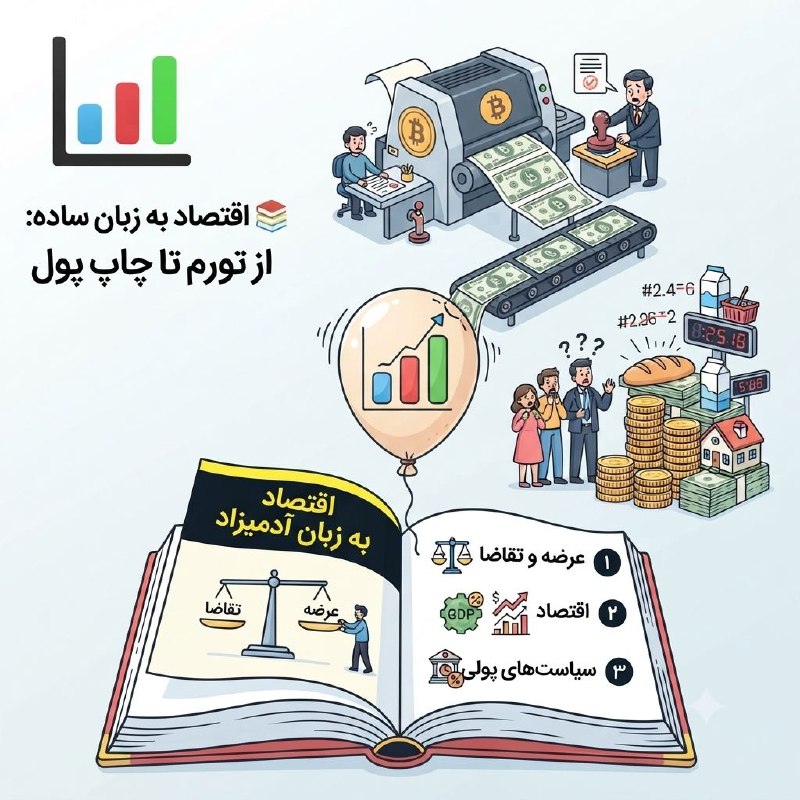 اقتصاد به زبان ساده: 🎯 چرا قیمتها بالا میرود؟ دولتها چطور پول چاپ میکنند؟اگر از فرمولهای پیچیده اقتصادی سر در نمیآورید اما دوست دارید ب