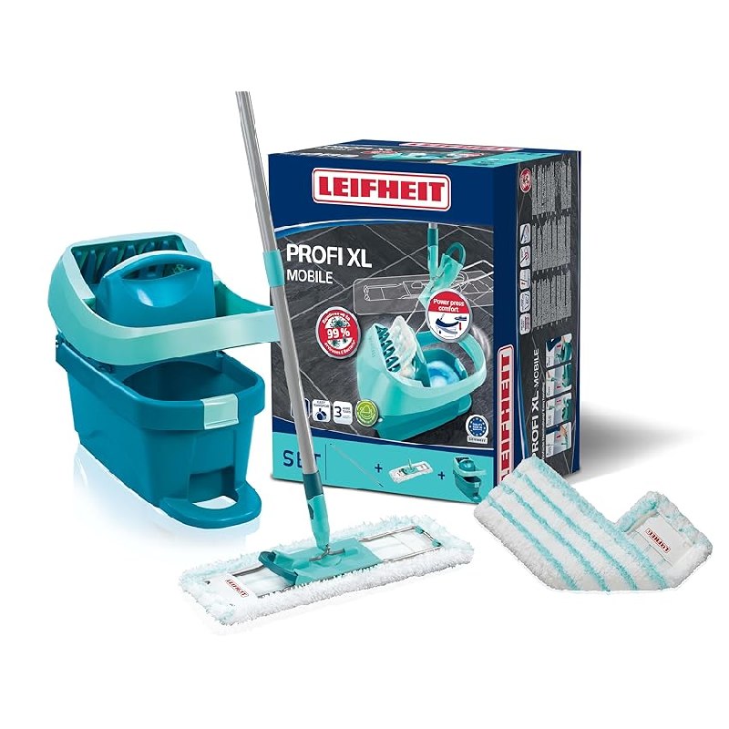 Leifheit Set Wischtuchpresse Profi XL mit Bodenwischer und Rollen inkl Ersatzbezug