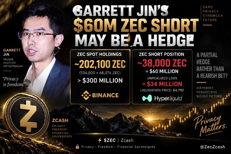Garrett Jin’s $60M ZEC Short May Be a Hedge