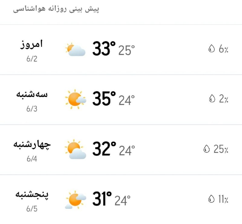 اخبار گیلان: ♦️پیش‌بینی وضع آب و هوای سه روز آینده مرکز استان‌🔹۲۴ ساعت اول (۱۴۰۵/۰۶/۰۳)🔹 ۲۴ ساعت دوم (۱۴۰۵/۰۶/۰۴)🔹 ۲۴ ساعت سوم (۱۴۰۵/