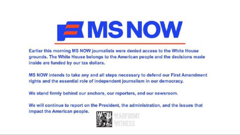 ️🇺🇸 ⁠The Trump administration began enforcing President Donald Trump's ban on CNN, MS NOW and Politico at the White House, with reporters from the outlets denied access to the compound.