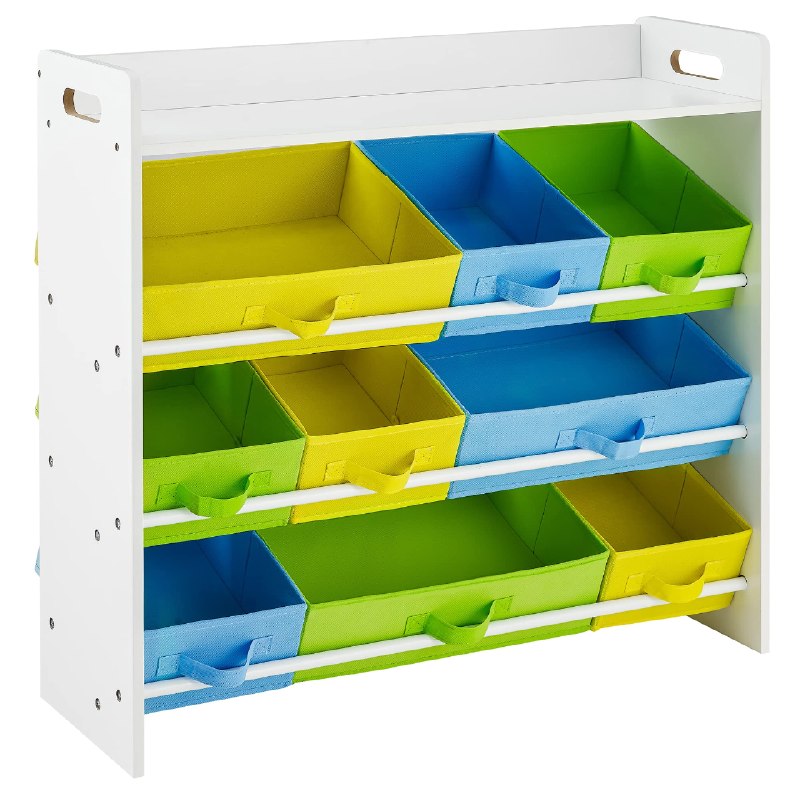SONGMICS Çocuk Odası Rafı, 9 Çıkarılabilir Polar Sepetli Oyuncak Düzenleyici, Çocuk Odası Için Oyuncak ve Kitaplık, Beyaz Çerçeve, Gkr31Wt, 78 X 26,5 X 82,5 Cm SONGMICS Çocuk