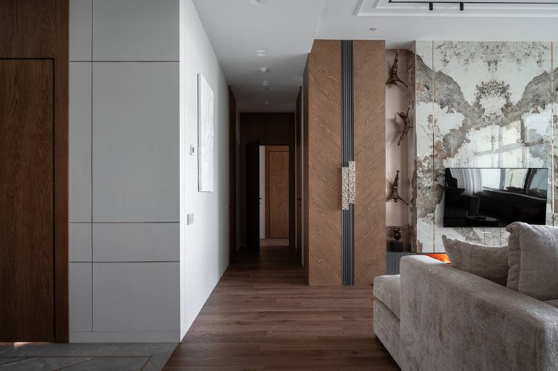 Реализованная кухня-гостиная с прихожей площадью 54,3 м . Проект был реализован хозяевами самостоятельно с вниманием к деталям и следованием первон... - изображение 8 - гостиная, выразительным, реализованная