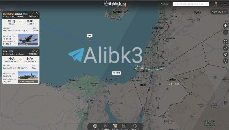 שני מטוסי תובלה צבאיים מסוג C-130 נצפו באזור מזרח הים התיכון.