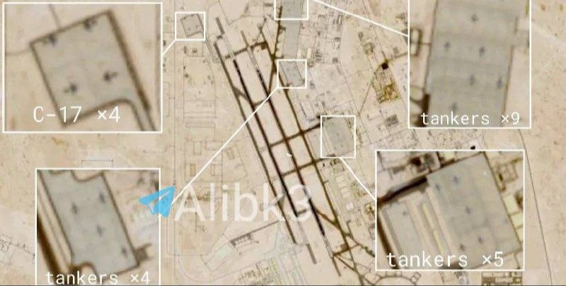 19 מטוסי תדלוק אמריקאיים ו-4 מטוסי מטען צבאיים C-17 נוטרו בבסיס אל אודייד בקטאר, עם חלוקה מרווחת של מטוסים…