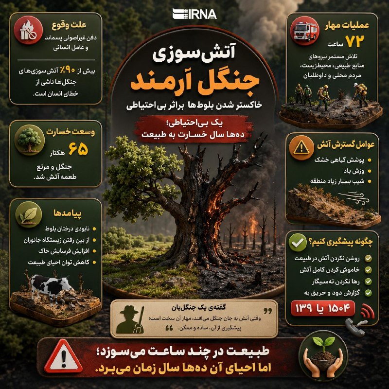 📋 מידע על IRNA ארמנד שריפת יער; אפר של אלונים עקב חוסר זהירות