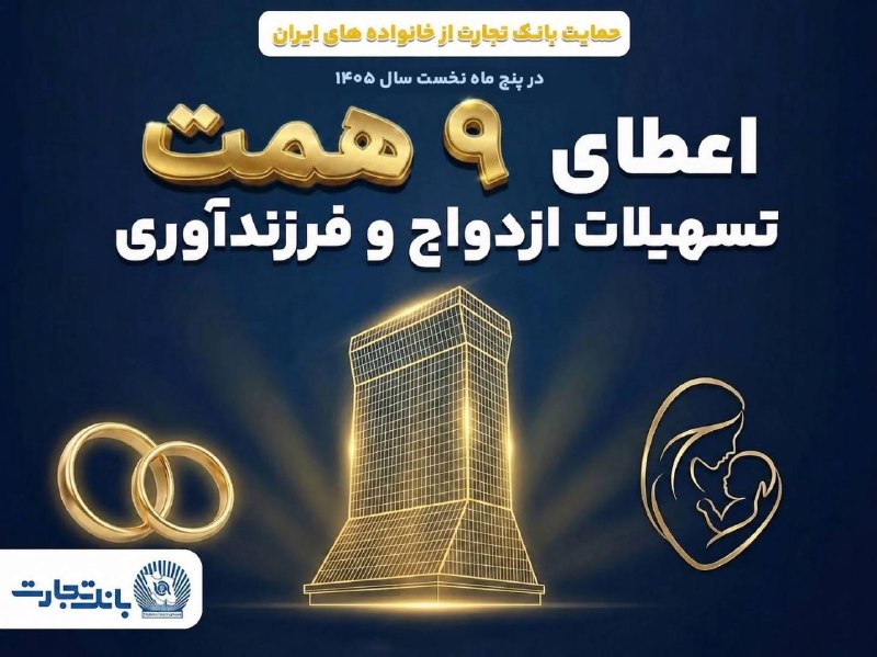 خبرگزاری مهر: 💍 با اعطای تسهیلات ازدواج و فرزندآوری از ابتدای سال جاری محقق شد؛ همراهی ماندگار بانک تجارت با آغاز زندگی مشترک و شکوفای