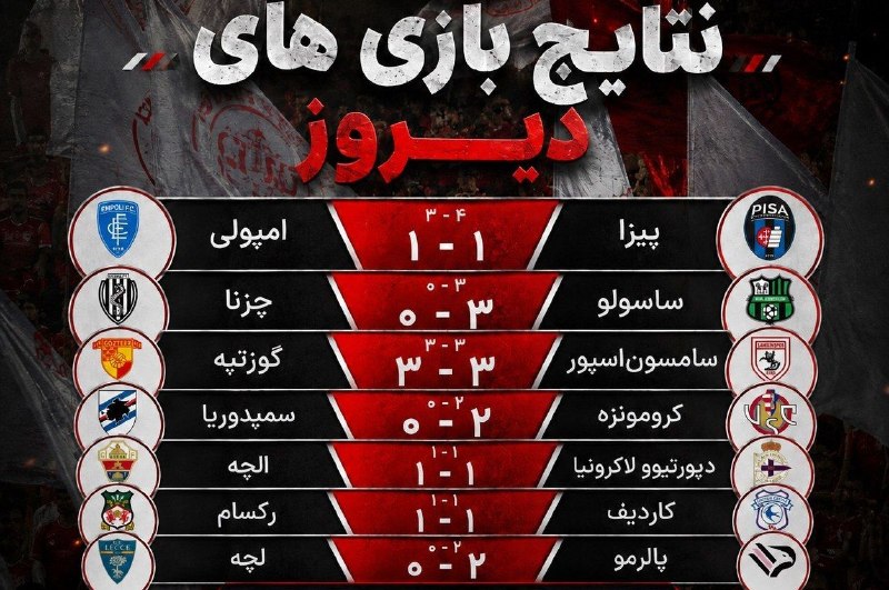 TiracturClub|تیراختور: ⚪️ نتایج بازی‌های دیروز ( دوشنبه ۲۶ مرداد)🆔 @Tiracturclub