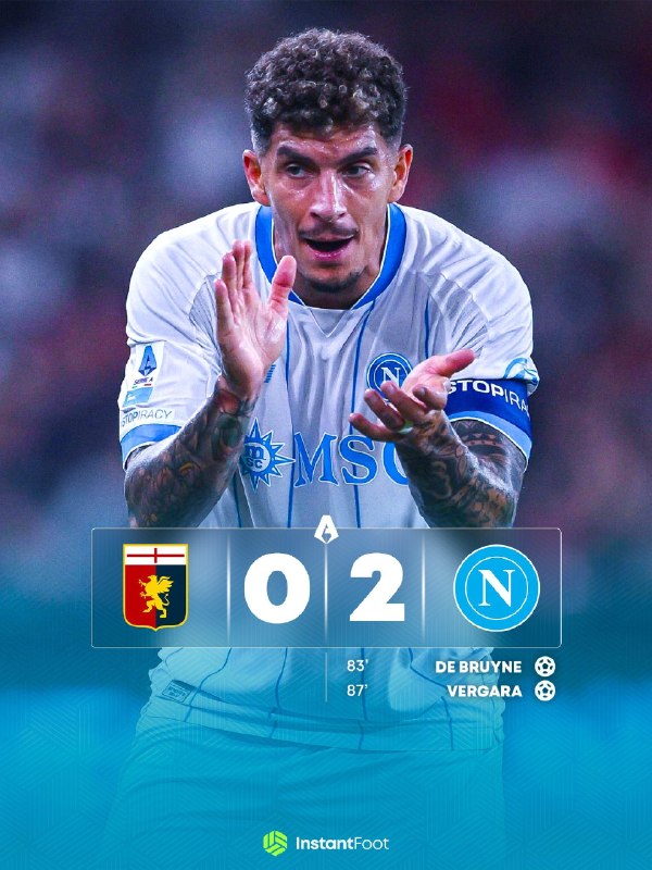 ⚽اخبار داغ فوتبالی🔴🔵: هفته اول سری آ جنووا 0 _ ناپولی 2 🔵برتری شاگردان آلگری مقابل شاگردان دروسی! دیبروینه ناجی ناپلی ها شد ⚽️ @HotFootball_Ne