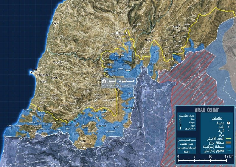 מפה מעודכנת של הפלישה הישראלית לדרום לבנון המציגה פלישה ישראלית חדשה והתקדמות לבית יהון ובאיאדה